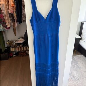 Herve Leger Blue Sheath Midi Dress V-Neck Sleeveless